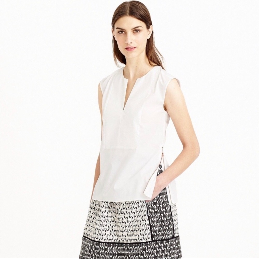 J Crew White Exposed Rose Gold Side Zipper Cotton Tuxedo Top Size‎ 0 Minimalist